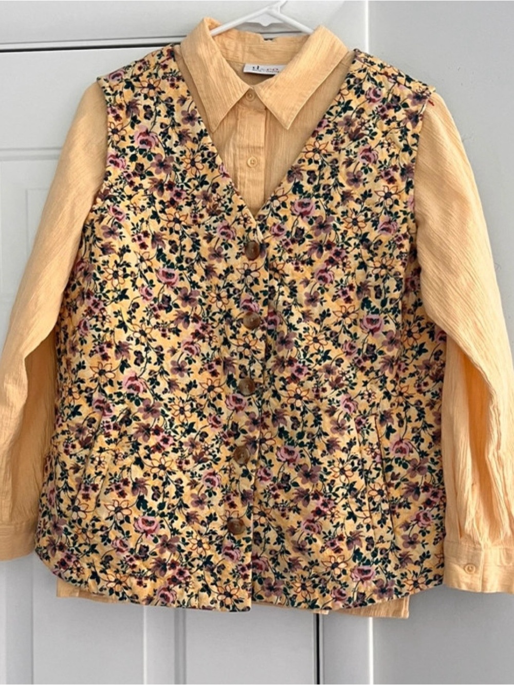 D&co. Floral Quilted Button Vest with Yellow Blouse